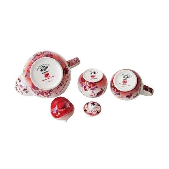 Red Hat Society Pink Chintz Teapot, Sugar and Creamer Set Cardew Designs - Picture 3 of 12